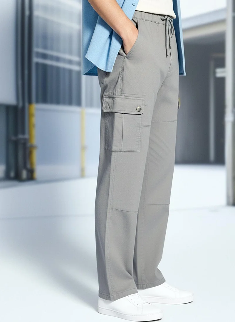 أوربانو فاشن Urbano Fashion Men's Grey Loose Baggy Fit Cargo Jogger Chino Pant with 6 Pockets Stretchable
